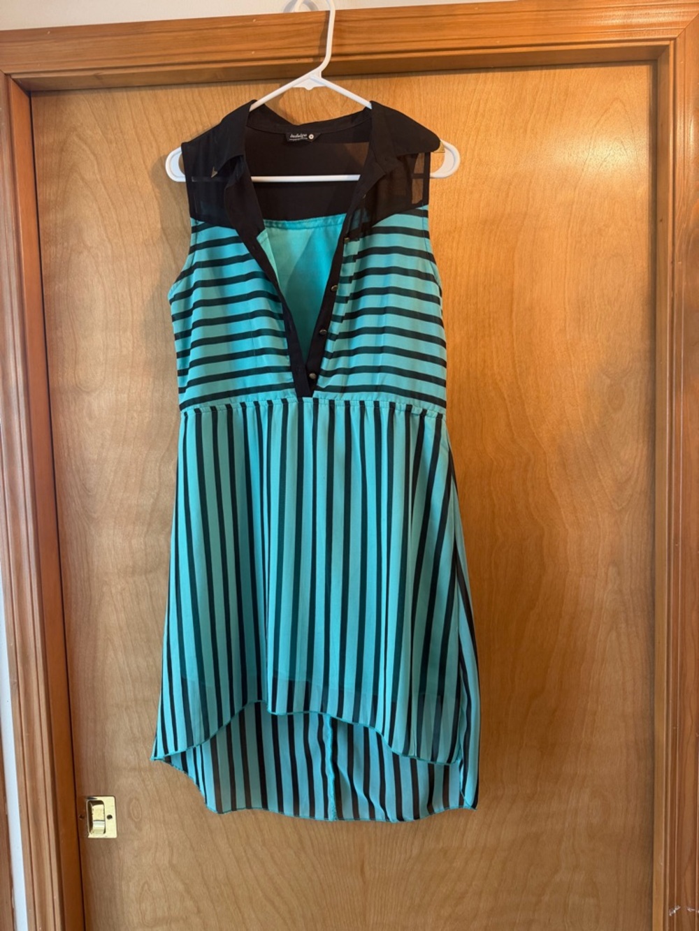 indulge Teal and Black Sleeveless Dress with Lace Trim
